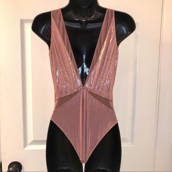 NWT Victoria’s Secret Pink Shimmer Bodysuit with Mesh - Picture 6 of 10